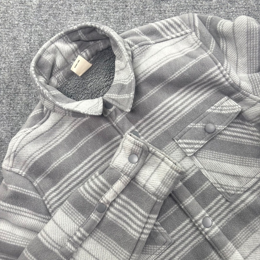 Voyager‎ Fleece Shirt Jacket Medium Gray Striped Sherpa Lined Mens